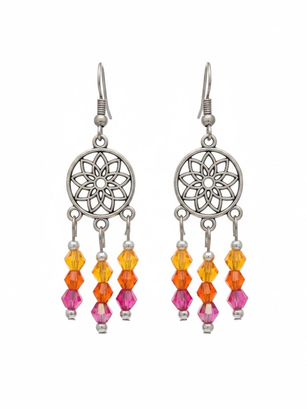 Hibiscus Colored Crystal Chandelier Earrings